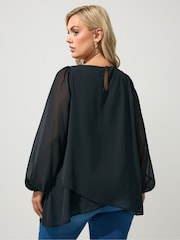 Yours Curve Black Layered V-Neck Long Sleeve Blouse - Image 3 of 6