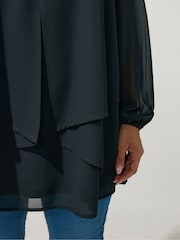 Yours Curve Black Layered V-Neck Long Sleeve Blouse - Image 4 of 6