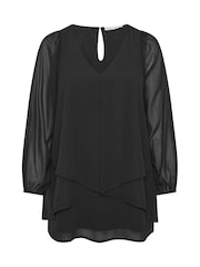 Yours Curve Black Layered V-Neck Long Sleeve Blouse - Image 5 of 6