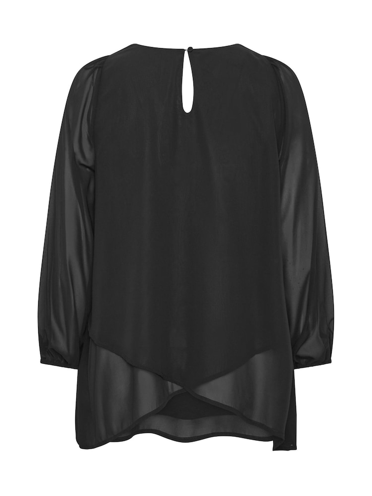 Yours Curve Black Layered V-Neck Long Sleeve Blouse - Image 6 of 6