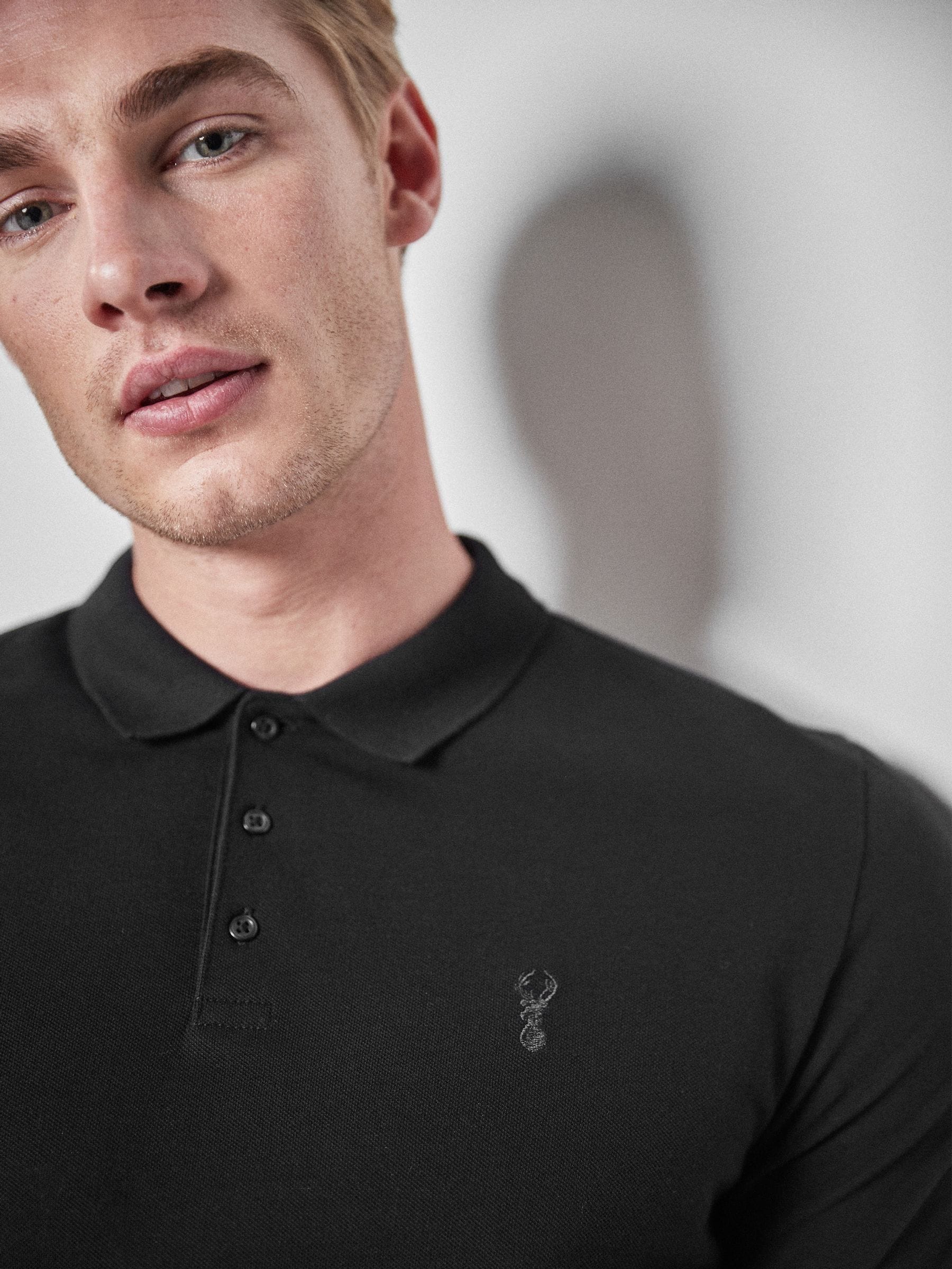 Buy Black Slim Fit Short Sleeve Pique Polo Shirt from Next South