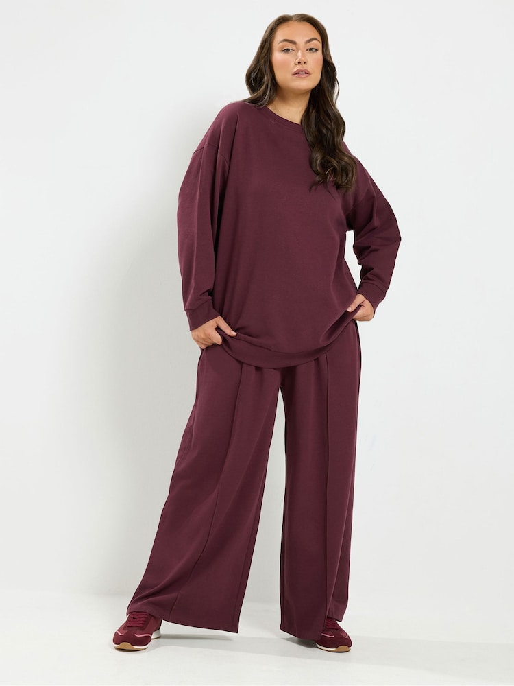 Yours Curve Red Crew Neck Sweatshirt & Wide Leg Joggers Set - Image 1 of 6 Yours Curve Red Crew Neck Sweatshirt & Wide Leg Joggers Set - Image 1 of 6