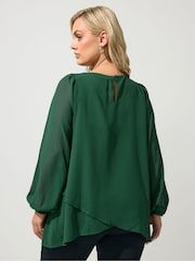 Yours Curve Green Layered V-Neck Long Sleeve Blouse - Image 3 of 6