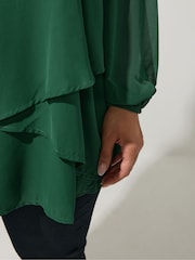 Yours Curve Green Layered V-Neck Long Sleeve Blouse - Image 4 of 6