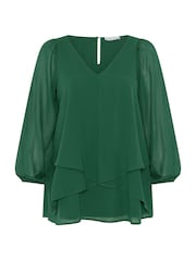 Yours Curve Green Layered V-Neck Long Sleeve Blouse - Image 5 of 6