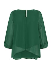 Yours Curve Green Layered V-Neck Long Sleeve Blouse - Image 6 of 6