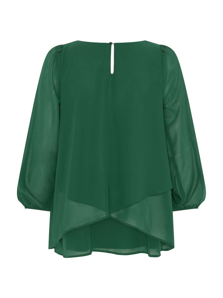 Yours Curve Green Layered V-Neck Long Sleeve Blouse - Image 6 of 6