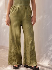 Khaki Green Shirred Bandeau Broderie Jumpsuit - Image 5 of 7