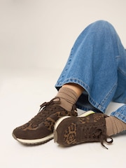 Yours Curve Brown Side Stripe Lace Up Trainers In Extra Fit - Image 1 of 5