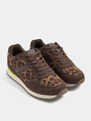 Yours Curve Brown Side Stripe Lace Up Trainers In Extra Fit - Image 2 of 5
