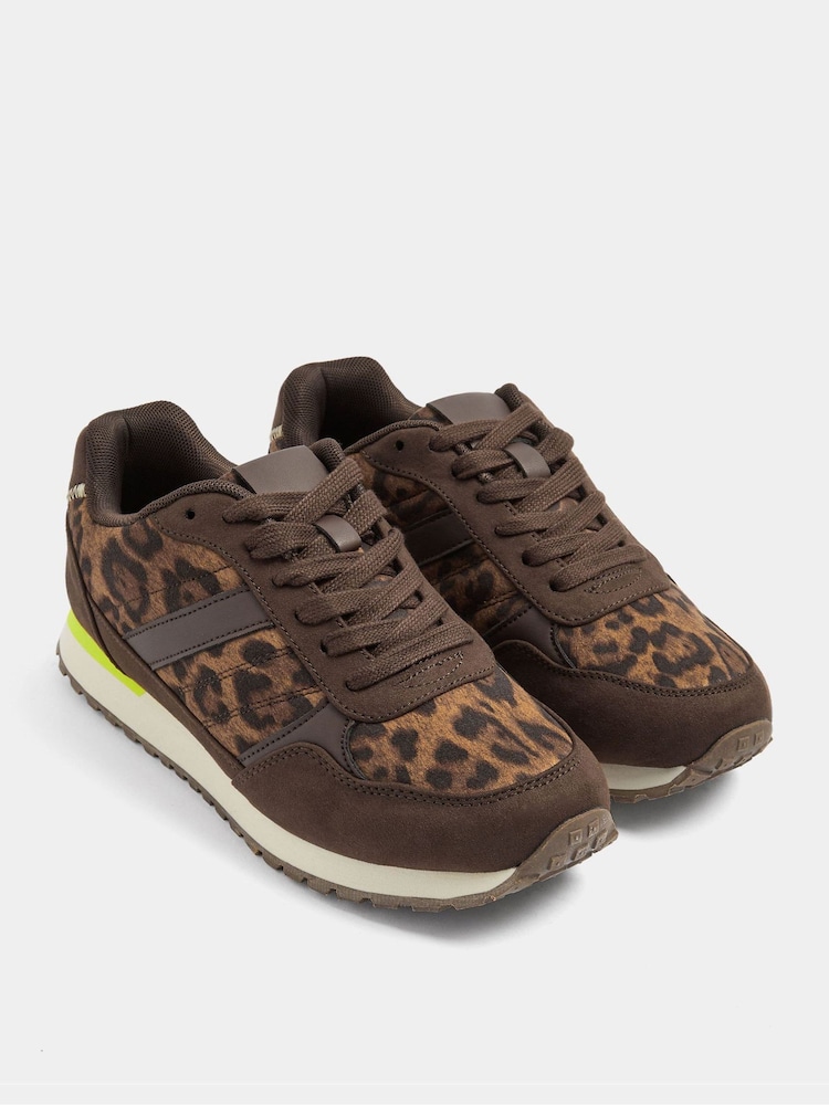 Yours Curve Brown Side Stripe Lace Up Trainers In Extra Fit - Image 2 of 5 Yours Curve Brown Side Stripe Lace Up Trainers In Extra Fit - Image 2 of 5