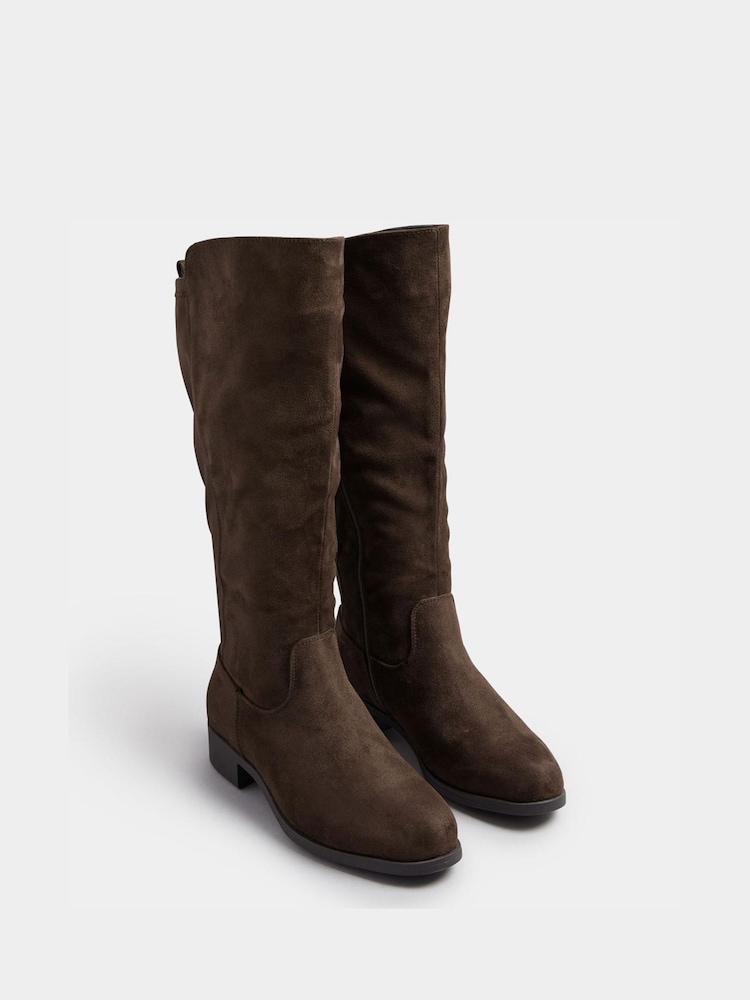 Yours Curve Brown Wide Fit Stretch Knee High Boots - Image 2 of 5 Yours Curve Brown Wide Fit Stretch Knee High Boots - Image 2 of 5