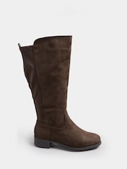 Yours Curve Brown Wide Fit Stretch Knee High Boots - Image 3 of 5
