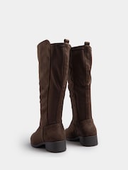 Yours Curve Brown Wide Fit Stretch Knee High Boots - Image 4 of 5