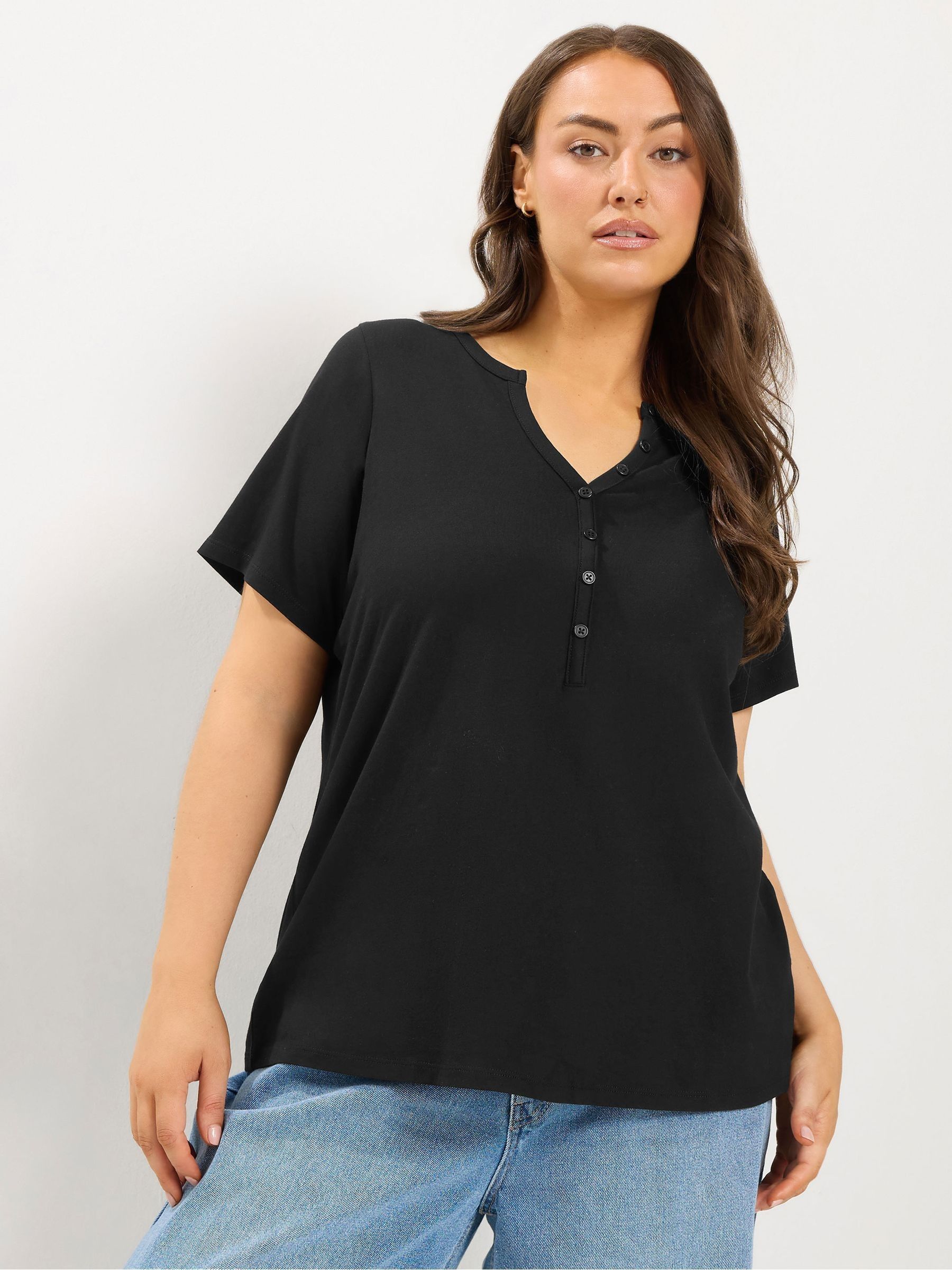 Yours Women's Black Henley T-Shirt In | : 34/36 - Image 3