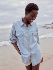 Bleach-Waschung - Oversize-Hemd aus Denim 100% Baumwolle - Bild 1 von 7