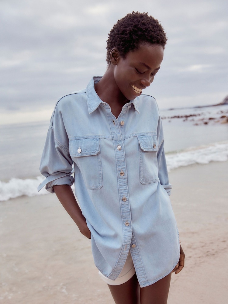 Bleach-Waschung - Oversize-Hemd aus Denim 100% Baumwolle - Bild 1 von 7