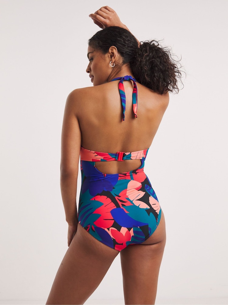 JD Williams Black Tropical Print Mix and Match Padded Underwired Plunge Swimsuit - Image 2 of 4