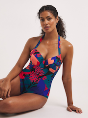 JD Williams Black Tropical Print Mix and Match Padded Underwired Plunge Swimsuit - Image 3 of 4