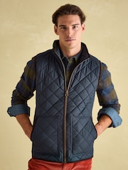 Joules Maynard Navy Blue Diamond Quilted Gilet - Image 1 of 8