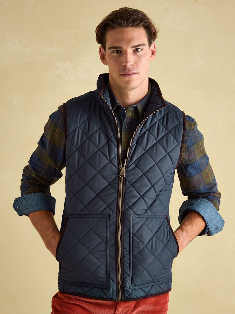 Joules Maynard Navy Blue Diamond Quilted Gilet - Image 1 of 8