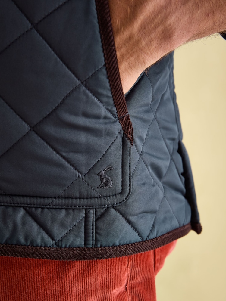 Joules Maynard Navy Blue Diamond Quilted Gilet - Image 5 of 8