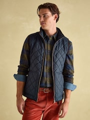 Joules Maynard Navy Blue Diamond Quilted Gilet - Image 7 of 8