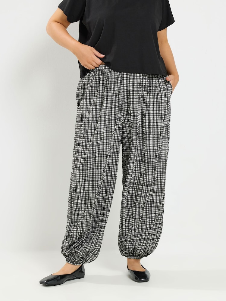 Yours Curve Grey Check Balloon Trousers - Image 1 of 6 Yours Curve Grey Check Balloon Trousers - Image 1 of 6