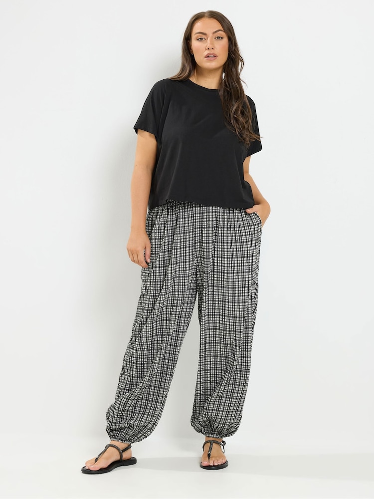 Yours Curve Grey Check Balloon Trousers - Image 2 of 6 Yours Curve Grey Check Balloon Trousers - Image 2 of 6