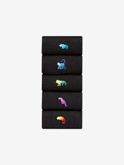Black Ombre Animal Fun Embroidered Socks 5 Pack - Image 1 of 7