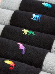 Black Ombre Animal Fun Embroidered Socks 5 Pack - Image 7 of 7