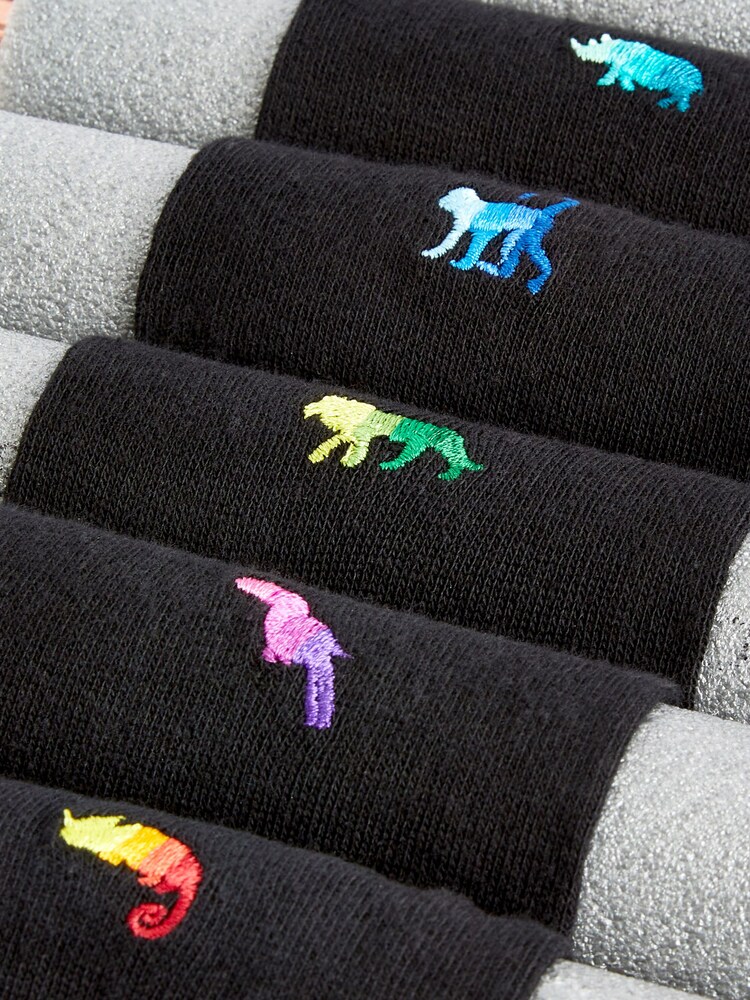 Black Ombre Animal Fun Embroidered Socks 5 Pack - Image 7 of 7