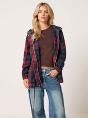 PixieGirl Petite Red Check Brushed Parka Jacket - Image 1 of 6
