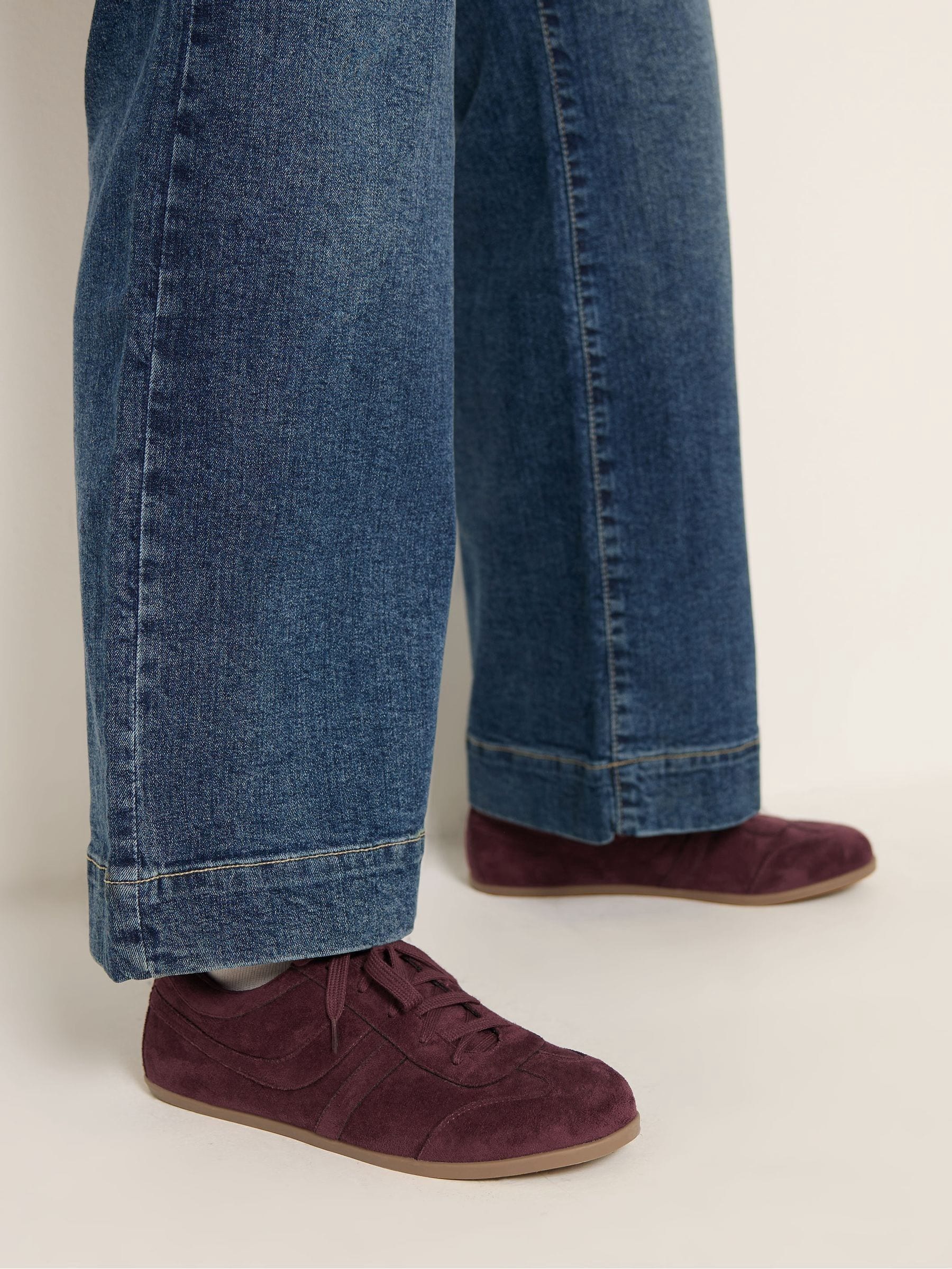 Yours Curve Women's Red Faux Suede Low Retro Stripe Trainers In Extra Wide Fit