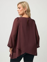 Yours Curve Brown Layered V-Neck Long Sleeve Blouse - Image 3 of 6