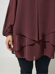 Yours Curve Brown Layered V-Neck Long Sleeve Blouse - Image 4 of 6