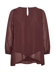 Yours Curve Brown Layered V-Neck Long Sleeve Blouse - Image 6 of 6