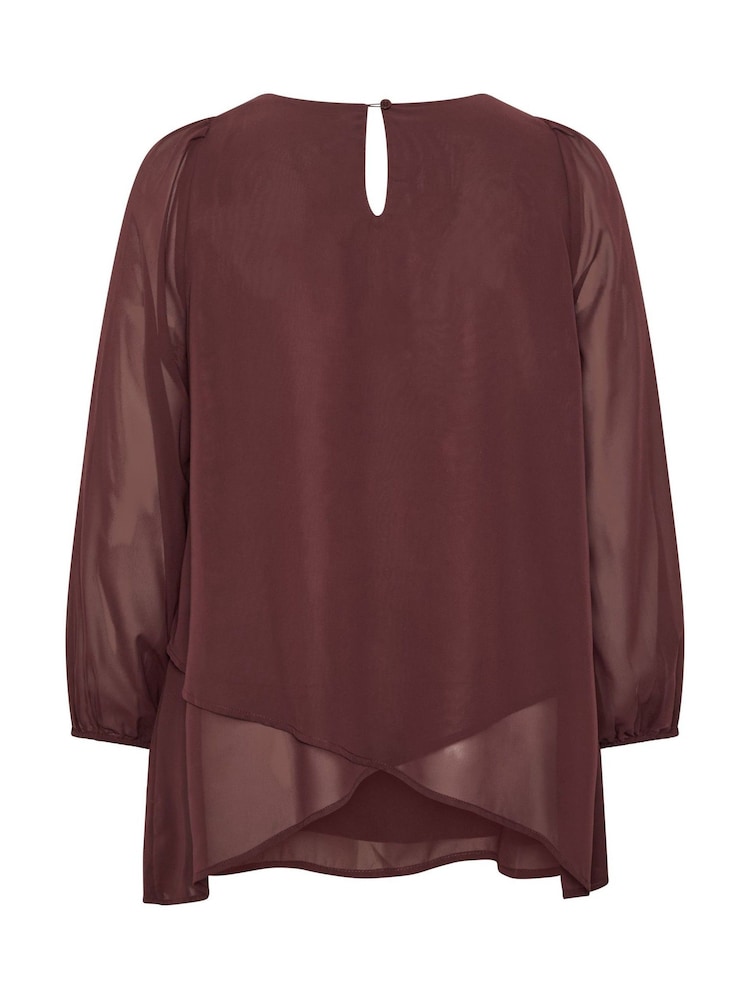 Yours Curve Brown Layered V-Neck Long Sleeve Blouse - Image 6 of 6