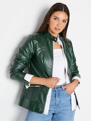 Long Tall Sally Green Faux Leather Funnel Neck Jacket - Image 1 of 5