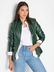 Long Tall Sally Green Faux Leather Funnel Neck Jacket - Image 2 of 5