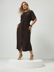 Yours Curve Brown London Knot Front Dress - Image 1 of 6