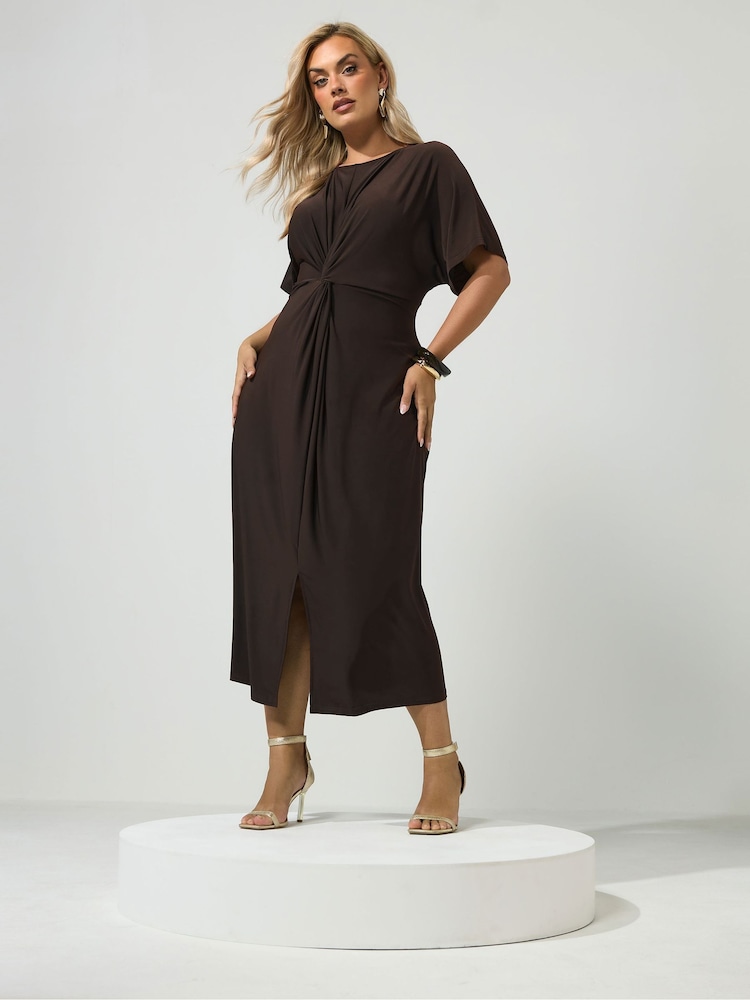 Yours Curve Brown London Knot Front Dress - Image 1 of 6