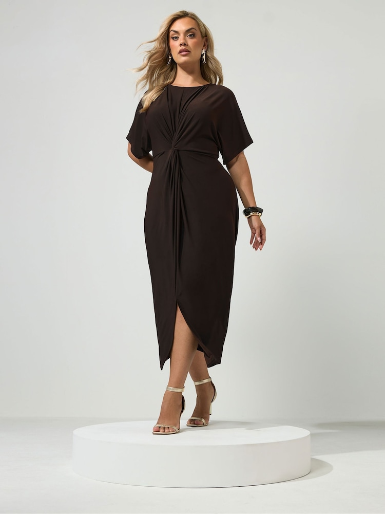 Yours Curve Brown London Knot Front Dress - Image 2 of 6