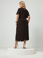 Yours Curve Brown London Knot Front Dress - Image 3 of 6