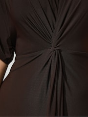 Yours Curve Brown London Knot Front Dress - Image 4 of 6