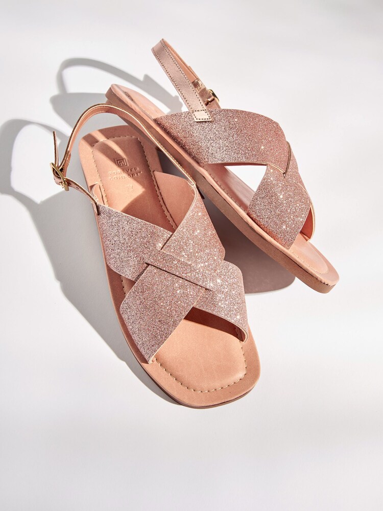 Rose Gold Extra Wide Fit Forever Comfort® Crossover Leather Sandals - Image 1 of 1