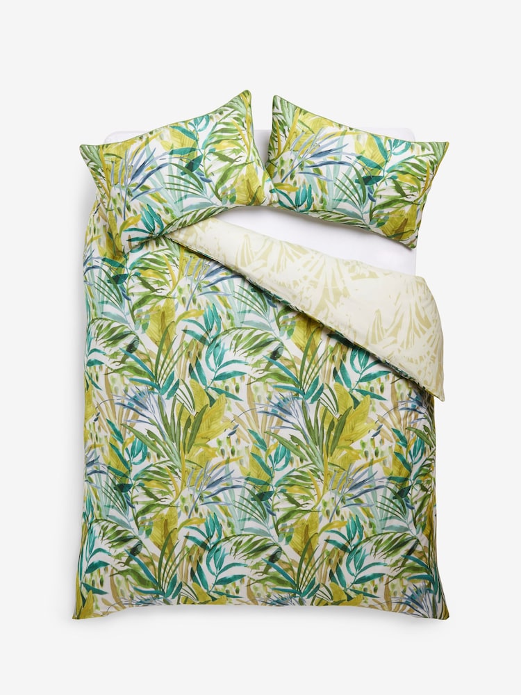 Tropical Leaf with Pipe Edge 100% Cotton Duvet Cover and Pillowcase Set - Image 5 of 5