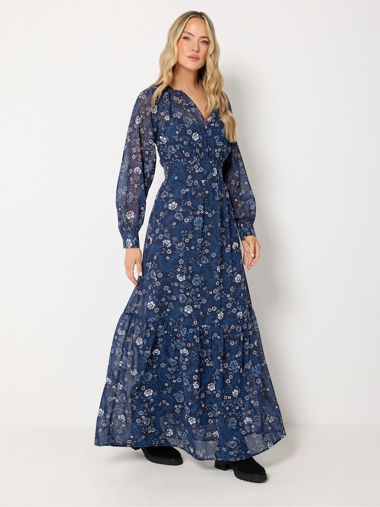 Long Tall Sally Blue Floral Sheer Maxi Dress - Image 1 of 6 Long Tall Sally Blue Floral Sheer Maxi Dress - Image 1 of 6