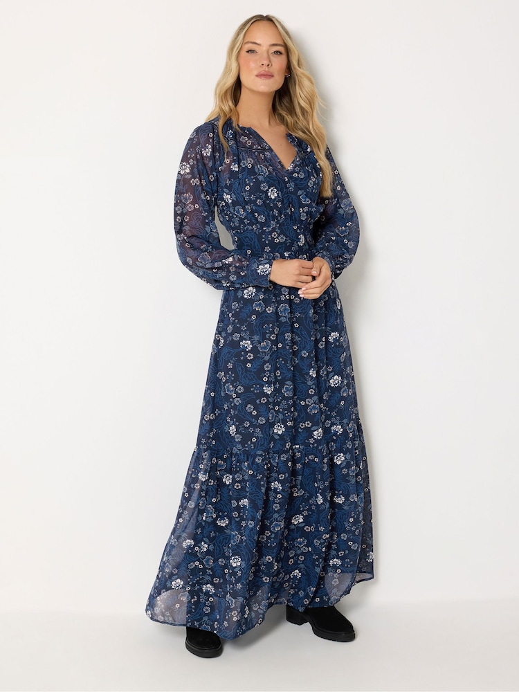 Long Tall Sally Blue Floral Sheer Maxi Dress - Image 2 of 6 Long Tall Sally Blue Floral Sheer Maxi Dress - Image 2 of 6