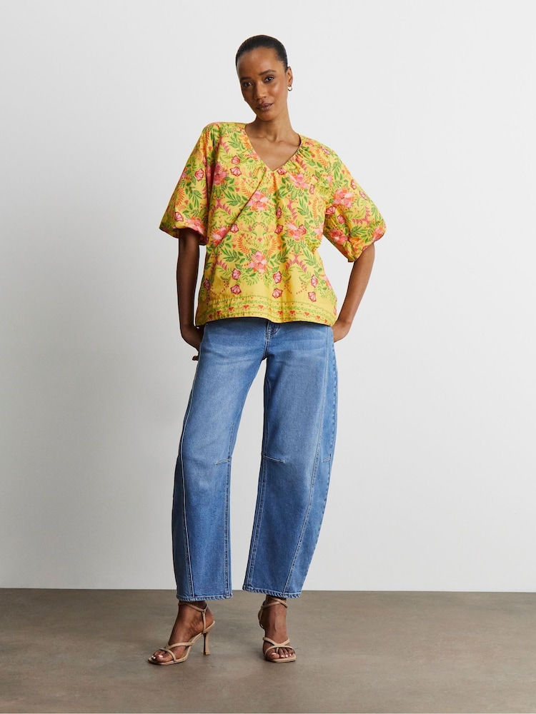 Joanna Hope Yellow Cotton Poplin Puff Sleeve Blouse - Image 1 of 4 Joanna Hope Yellow Cotton Poplin Puff Sleeve Blouse - Image 1 of 4